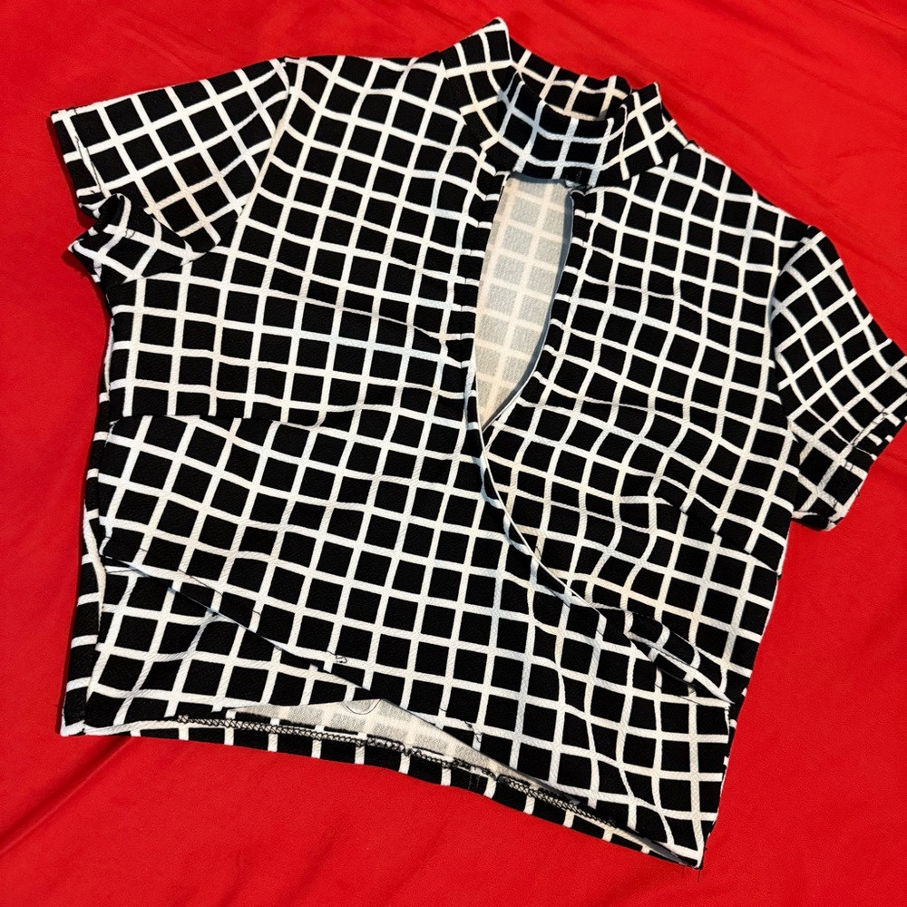 Joyce Leslie Black and White Grid Button Down Shirt